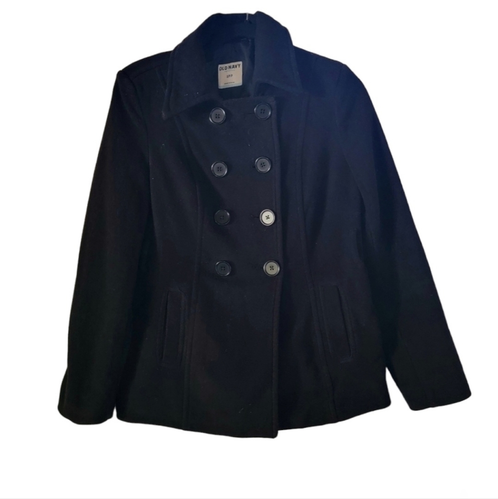 Old Navy Black Pea Coat collared winter jacket with welt pockets Small